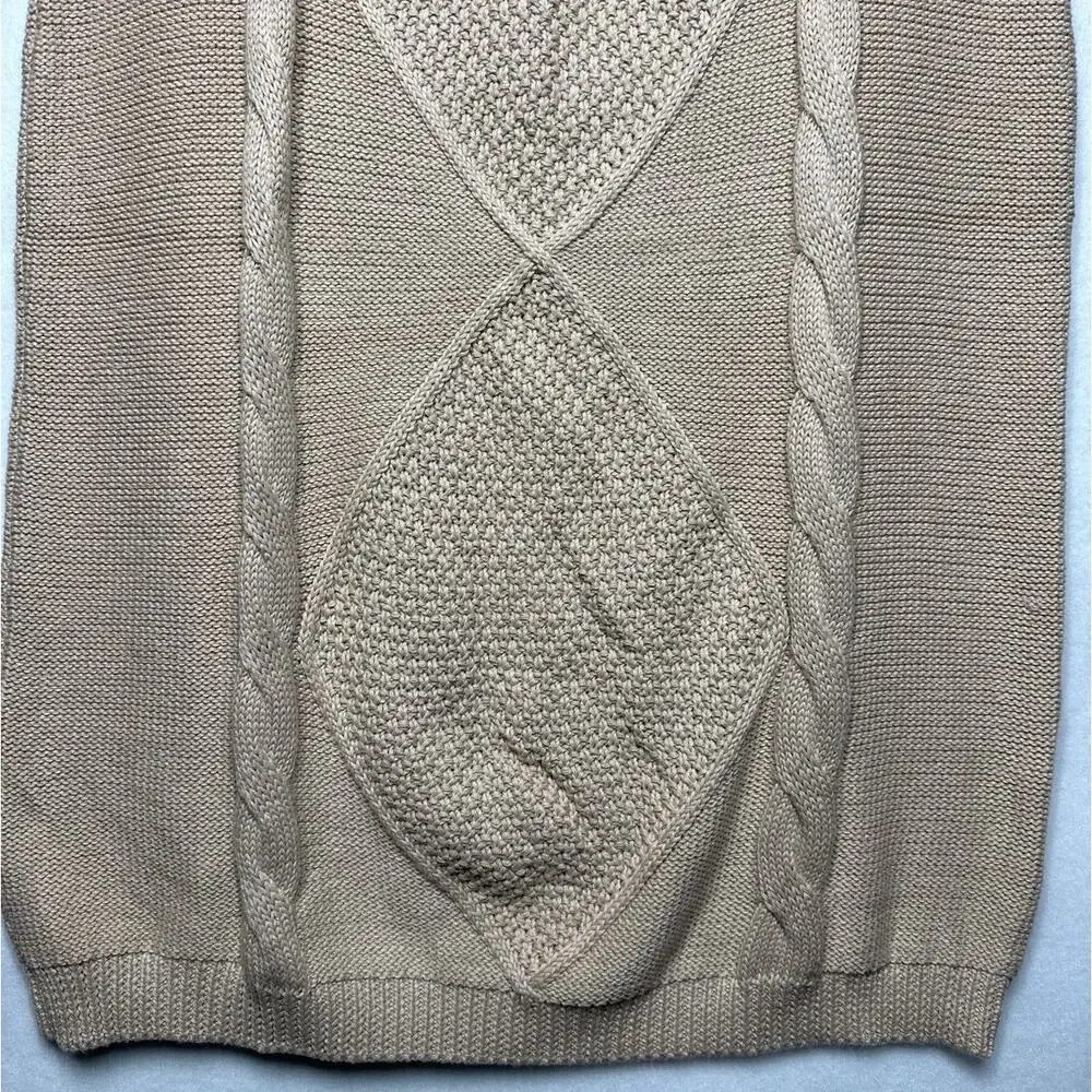 Polagram Cable Knit Midi Sweater Skirt PSW2919 Beige Tan Sz L Cozy Stretch Knit
